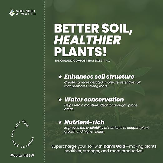 Soil Seed & Water Dan’s Gold Organic Dairy Compost – Rich, Aged Compost for Garden Beds, Raised Beds & Soil Enrichment