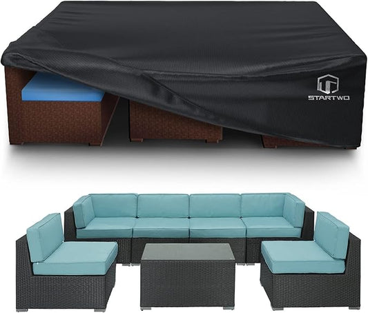 STARTWO Patio Furniture Covers Waterproof, Anti-UV Tear-Resistant 500D Heavy Duty 7-12 Seats Outdoor Furniture Cover for Sectional Sofa, Patio Table Cover, 98"x78"x28", Black