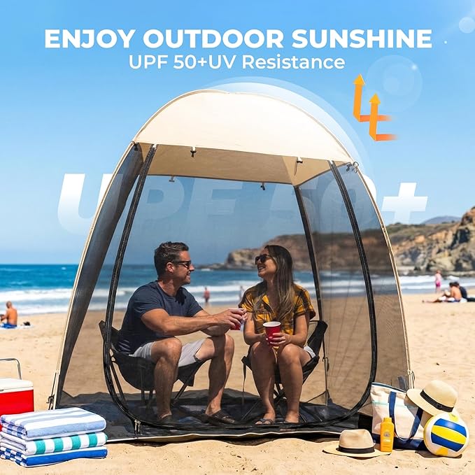 Alvantor® Pop Up Screen House Tent, Snap-fit Mesh Screen Gazebo with Peaked Roof, Portable Screen Room Canopy Shelter with Sandbags for Camping, Backyard, Picnic