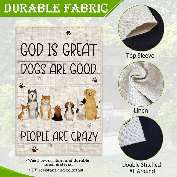 Hafhue God is Great Dogs Are Good Welcome Garden Flag, Holiday Yard Outdoor Farmhouse Lawn Exterior Porch Decor, Garden Flag with Dog, Cute Husky Shiba Inu Yard Flag Gift for Dog Lovers