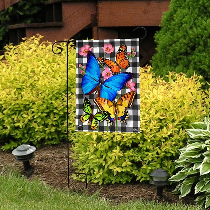 Checkered Butterflies Spring Garden Flag Floral 12.5" x 18" Briarwood Lane