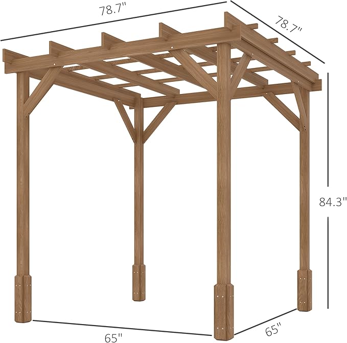 Outsunny 6.6' x 6.6' Outdoor Pergola with Stable Structure and Concrete Anchors, Wood Gazebo Grape Trellis for Climbing Plant Support, Garden, Patio, Backyard, Deck, Dark Brown