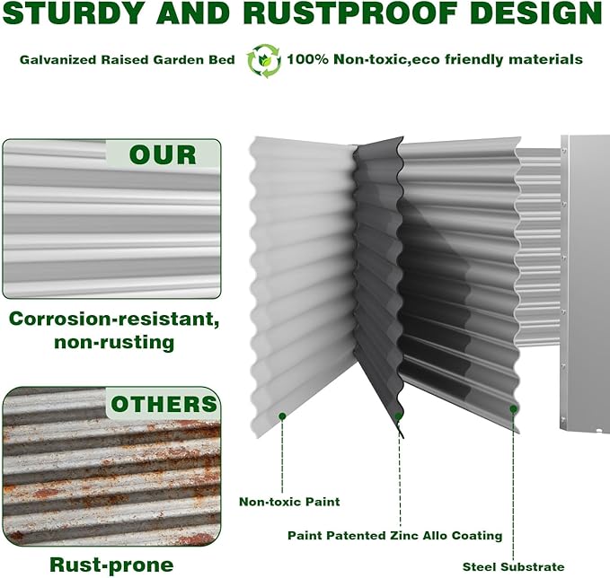 2 Pcs 6 x 3 x 1.5 FT Galvanized Steel Raised Garden Bed – Outdoor Planter Box for Root Vegetables, Herbs & Flowers, Large Metal Garden Beds for Backyards, Terraces and Balconies
