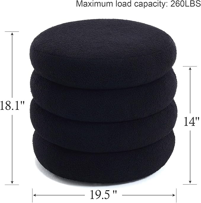 Flouki 19.5" Storage Ottoman Round, Vanity Stools for Bedroom, Entryway Ottoman for Console Table, Ottoman Stool for Girls Women, Foot Stool for Living Room Set of 2, Sherpa Black