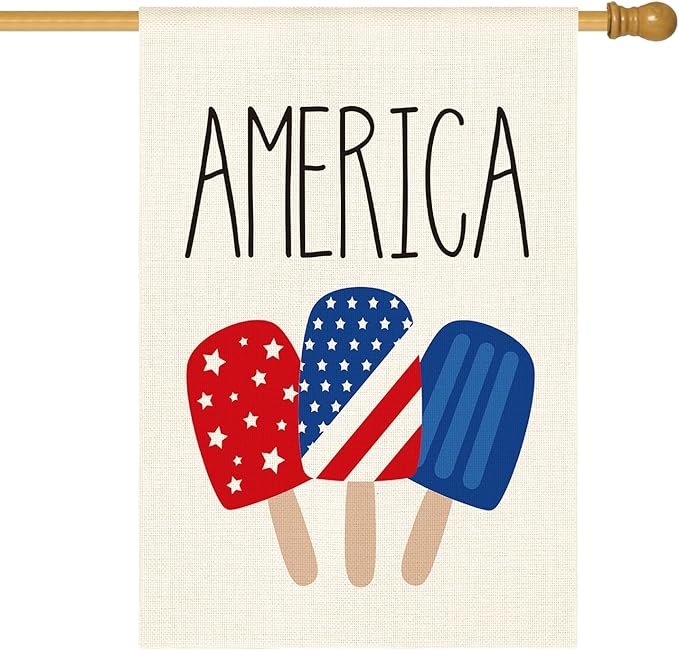 AVOIN colorlife American Stars and Stripes Popsicle House Flag Double Sided Outside, USA Patriotic 4th of July Independence Memorial Day Yard Outdoor Decoration 28 x 40 Inch