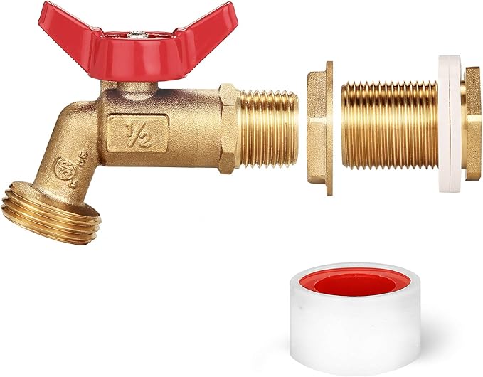 WADEO Rain Barrel Spigot, Brass Water Spigot with Bulkhead Fitting, Rain Water Faucet Kit with Thread Tape
