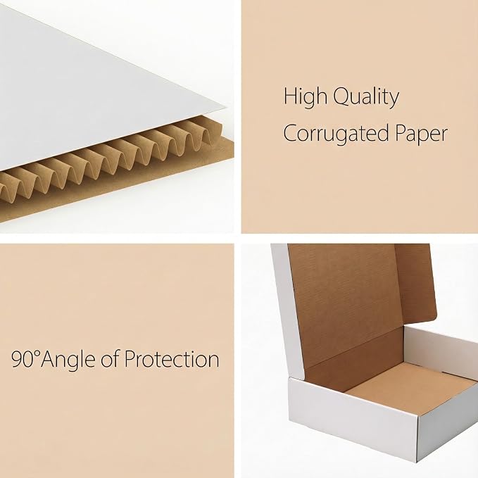RLAVBL 30 Pack 12x9x2 Shipping Boxes, White Corrugated Cardboard Mailer Box
