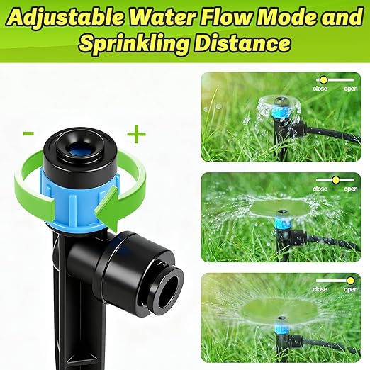 30 Pack Quick Connect Drip Emitters Set for 1/4" Irrigation Tubing, Adjustable 360 Degree Water Flow Irrigation Sprayer 15pcs Vortex Emitter+ 15pcs Stream Dripper for Garden Watering System