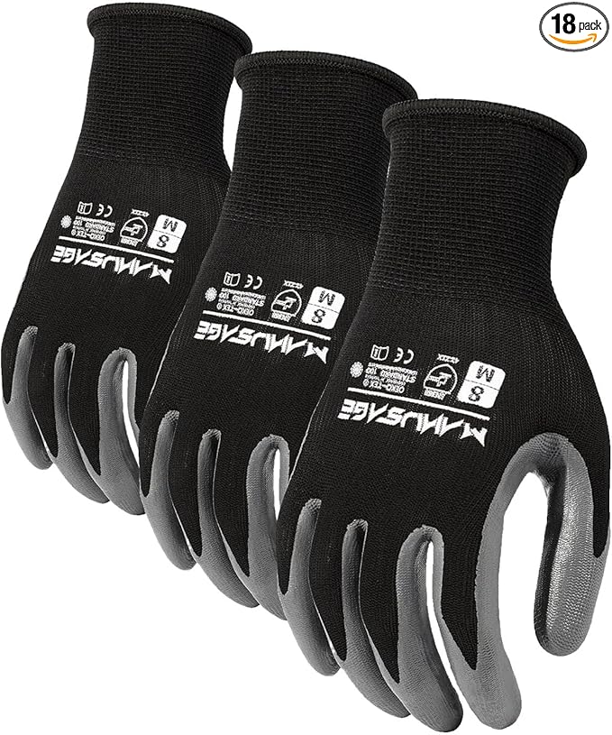 MANUSAGE Nitrile Work Gloves with Touchscreen Fingers - Safety Gloves for Men and Women (Size XL, Black, 6-pairs)