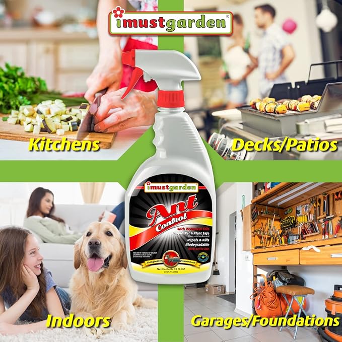 I Must Garden Ant Control - Kills & Repels - Pet & People Safe - Fast-Acting Natural Ant Repellent Spray for Indoor & Outdoor Use - 32oz Spray