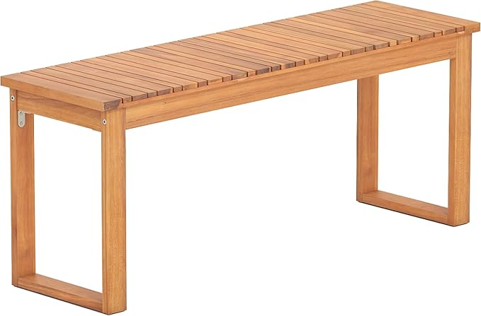 Tangkula Acacia Wood Outdoor Bench Backless Set of 2, 2-Person Wood Patio Bench with Slatted Seat, Outdoor Backless Dining Bench for Backyard, Poolside, Porch (43.5")