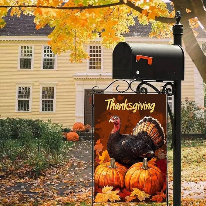 Thanksgiving Turkey Garden Flag 12x18 Double Sided, Small Burlap Seasonal Autumn Pumpkin Cardinal Garden Flag Fall Outdoor Yard Decorations Porch Lawn Flags for Outside