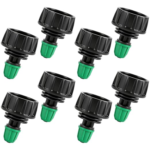 RedChili 8 Pcs 3/4" Garden Hose Adapter to 1/4" Drip Irrigation Tubing Fittings, 3/4 Inch FHT to 1/4 Inch Drip Tube Barbed Locked Nut Connectors Female Faucet to 1/4" Water Line Adapters(Green)