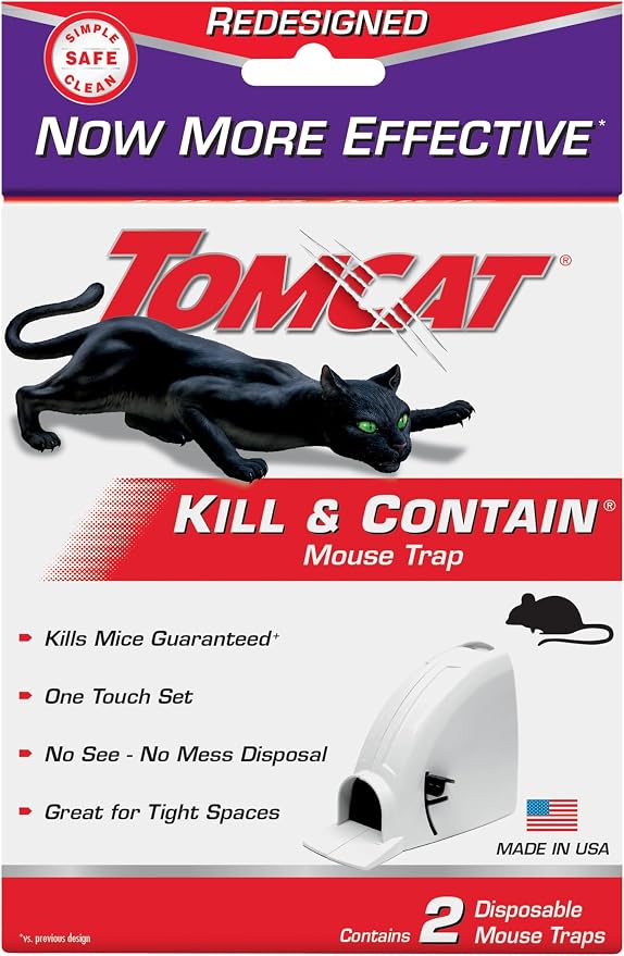 Tomcat Kill & Contain Mouse Trap, 2 Traps | Indoor Traps for Mice - No See, No Mess Disposal