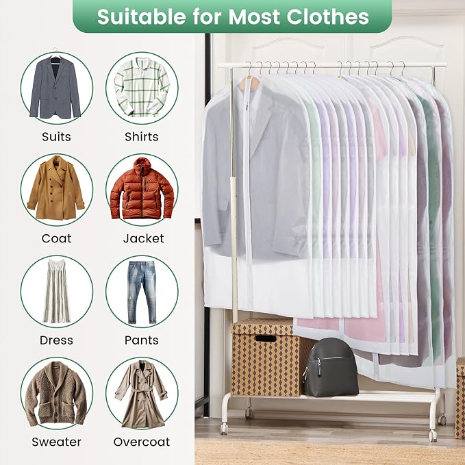 Carbrea Translucent Garment Bags for Hanging Clothes, 6 Pack