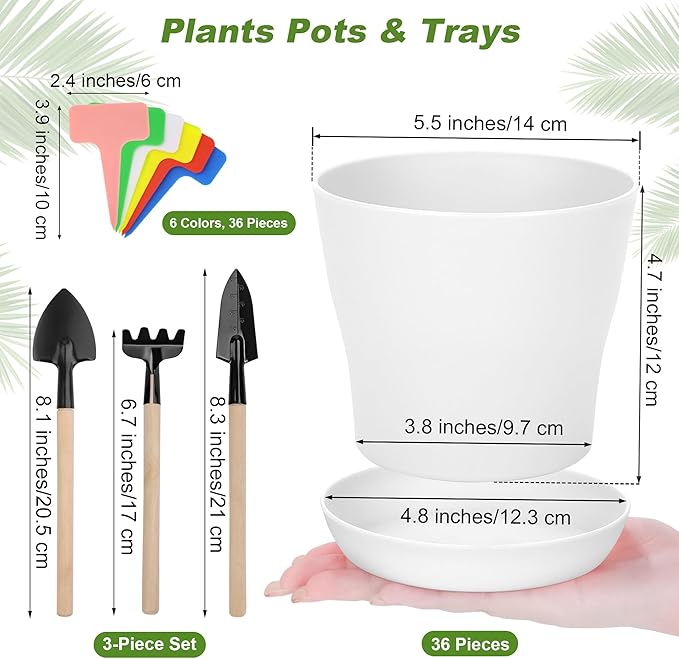 Hahood 36 Pack 5.5 Inch Plastic Plant Pots with Saucers White Flower Plant Container Seed Starting Pots Thickened Seedlings Nursery Pot for Home Garden Indoor Outdoor Flowers