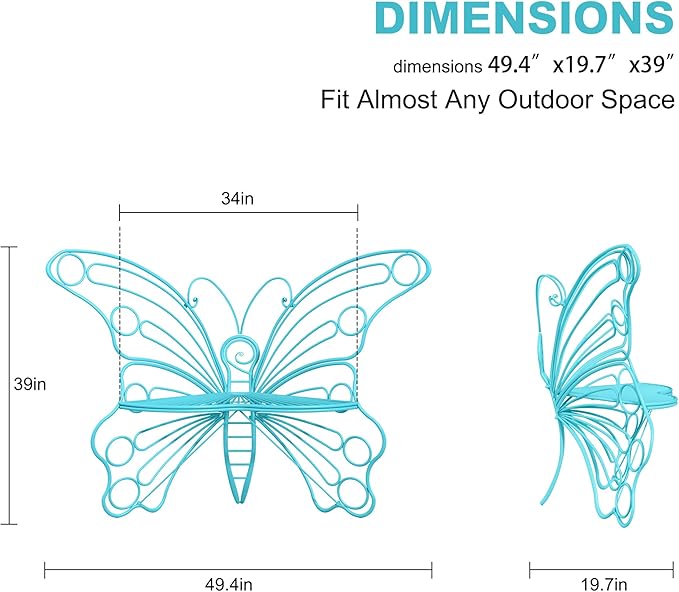 DIBRATY 50 Inches Outdoor Bench, Garden Bench with Sturdy Iron Metal Frame, Pretty Butterfly Bench Front Porch Bench for Porch,Lawn,Garden,Yard