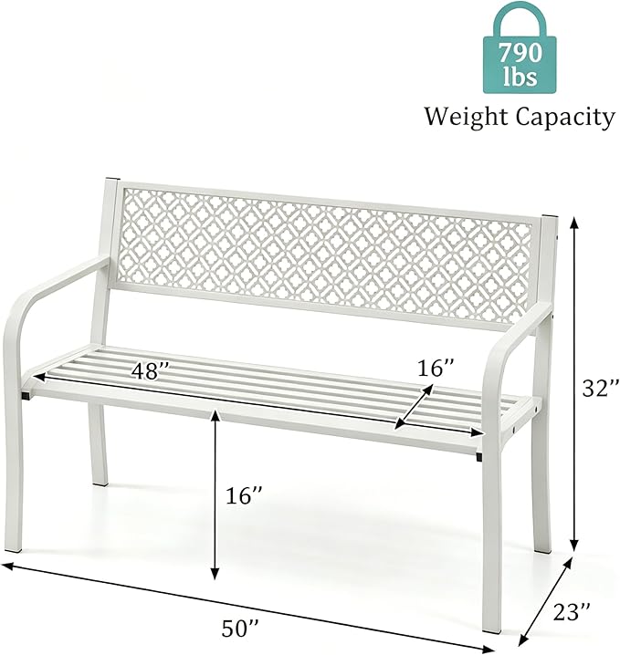 Garvee Outdoor Metal Garden Bench for 2 Person, Heavy Duty Steel Patio Bench 790 Lbs Capacity, Weather Resistant Black Porch Seating with Geometric Backrest, Outdoor Furniture for Yard, Deck, Entryway
