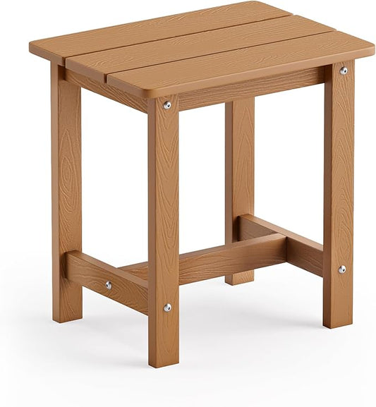 LUE BONA Outdoor Side Table, HDPS Small Outdoor Table, Adirondack Side Table, Outside End Table for Patio, Porch, Deck, Weather Resistant/Easy Maintenance/Indoor or Outside Use, Teak Color