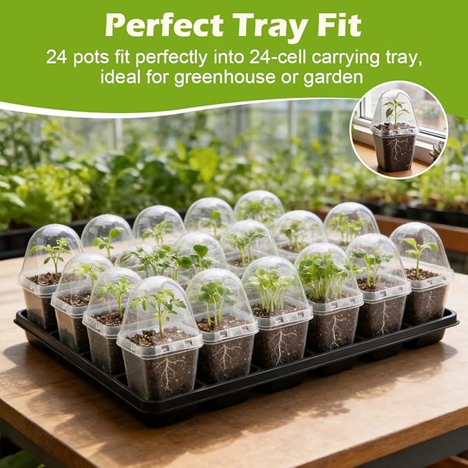 RooTrimmer 2.7 Inch Square Nursery Pots with Humidity Dome, 60 Packs Clear Seedling Pots with Drainage Holes, Reusable Propagation Pots Small Plant Container for Indoor Outdoor Gardening