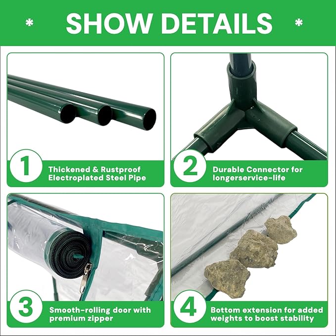 Portable Greenhouse for Outsides, 36x36x43 Inch Heavy Duty Green House Tent with PVC Cover, Garden Plant Protector with Zippered Door for Vegetables Flowers Fruits Herbs