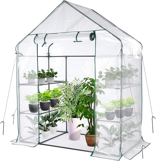 Greenhouse, Portable Mini Walk-in Green House for Outdoors with Roll-up Zipper Door, Anchors, and UV-Resistant Cover