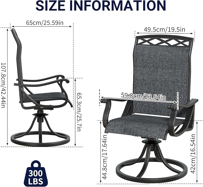 SHGJ&SOFT Patio Swivel Chairs, Waterproof Outdoor Dining Chairs with All-Weather Textilene Mesh for Deck, Garden, and Backyard (Dark Gray6, 2PC)