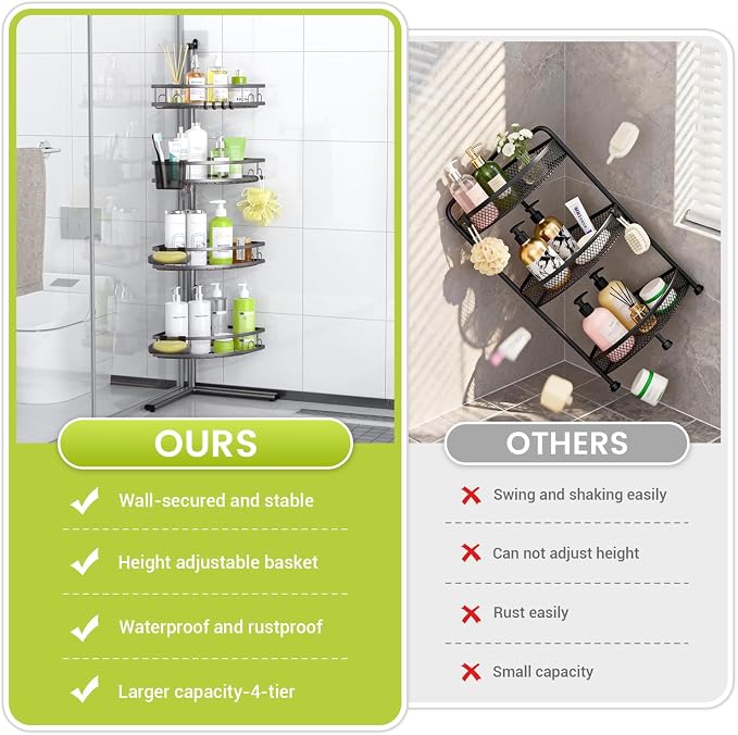 Standing Corner Shower Caddy - Rustproof Bathroom Shower Stand Shelf