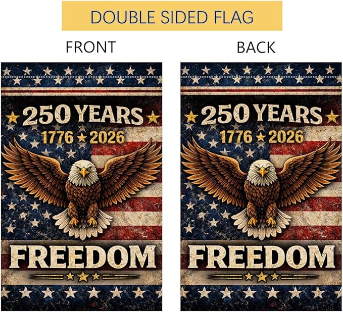 BLKWHT 250 Years America Garden Flag 12x18 Vertical Double Sided 1776-2026 USA 250th Anniversary Freedom Eagle Banner 4th of July Patriotic Outside Decorations Burlap Yard Flag BW864