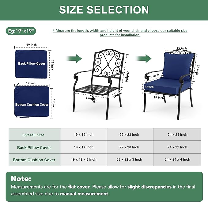 Summsun Patio Chair Cushion Set with Removable Cover, Waterproof Backrest and Seat Cushion Set Replacement for Outdoor Furniture, 19 x 19 Inch, Navy, Set of 4
