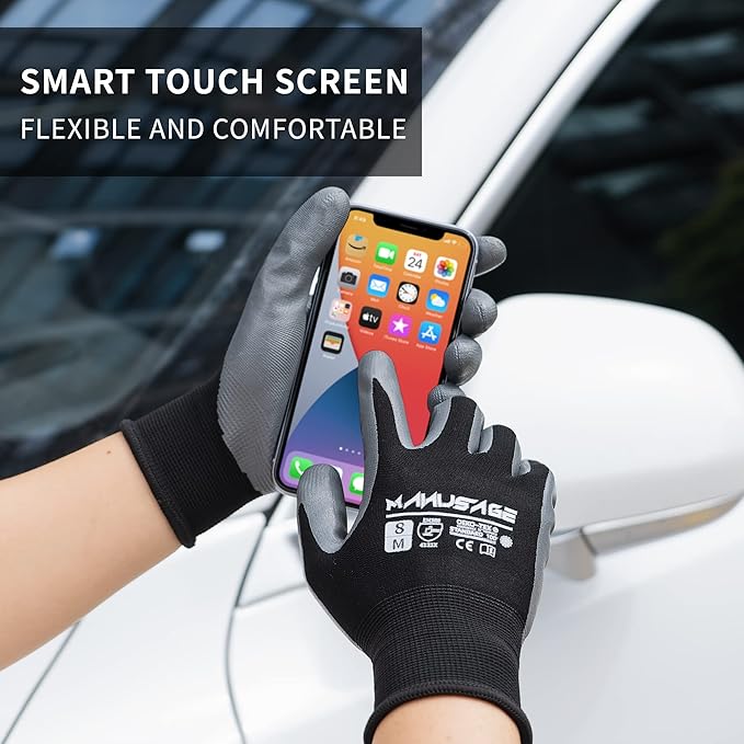 MANUSAGE Safety Work Gloves - Protective Glove for Men & Women - Ultrathin Hand Protection - For Construction, Gardening, Landscaping - Orange - Size XL - 6 Pairs