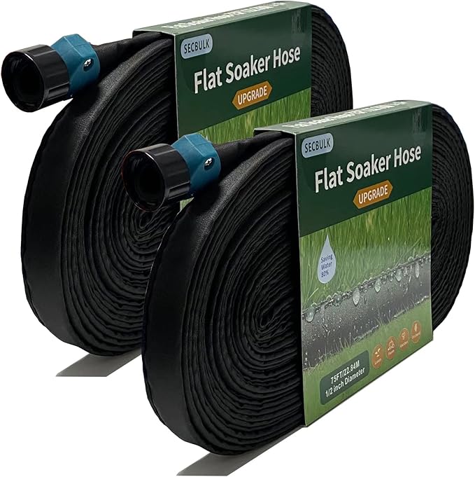 Secbulk 2025 Flat Soaker Hose 150 ft for Garden, 150' (75ft x 2) Linkable Drip Hose Diy Garden Irrigation System Saving 80% Water, Dual-layer Leak-free Design Water Hose with Holes