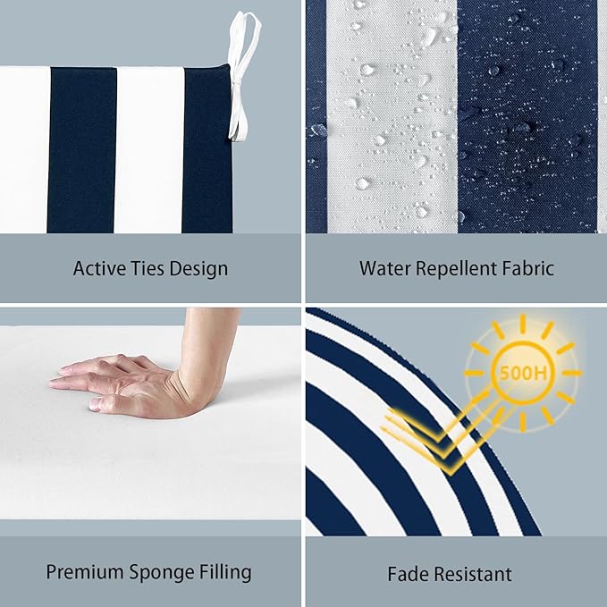 LVTXIII Outdoor Chair Cushions 18.5"x16"x2" Pack of 2, Water-Repellent Square Corner Memory Foam Seat Cushions with Ties for Garden Patio Furniture, Cabana Navy
