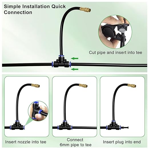 360° Adjustable Drip Irrigation System 50FT Garden Watering System with 15 Nozzles, Garden Irrigation System, Greenhouse Accessories, Greenhouse Drip Irrigation Kit for Yard, Lawn, Plants (50FT)