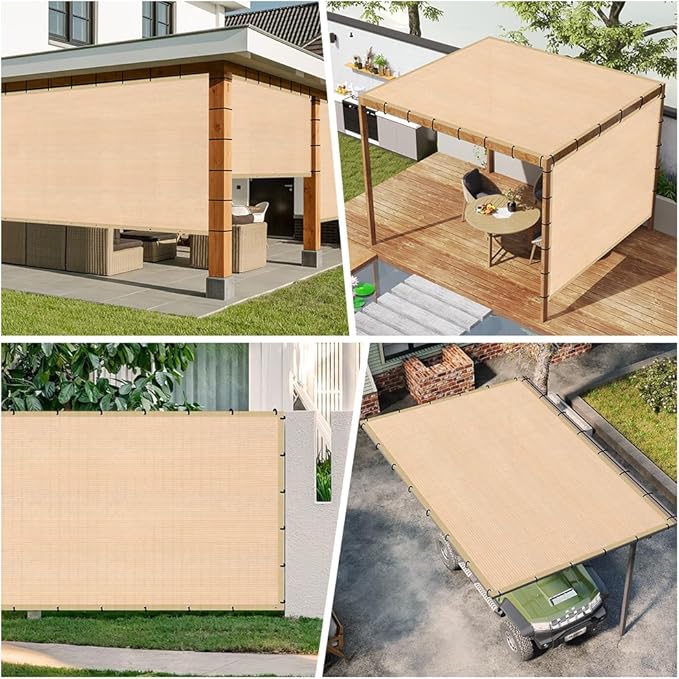 SEEYE 90% Sun Shade Cloth, 6 x 10 FT Durable Privacy Screen Shade Cover, Pergola Shade Cover with Grommets, UV Block Mesh Tarp for Plant Cover, Greenhouse, Patio, Chicken Coop, Balcony, Wheat