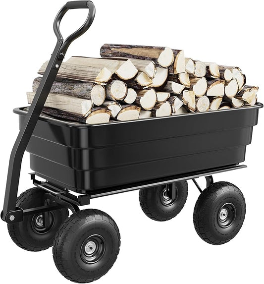 Garden Dump Cart, 1200 Lb Capacity Heavy Duty Utility Cart, Wheelbarrow with 180° Pivot Handle for Yard, Lawn & Gardening(Black)