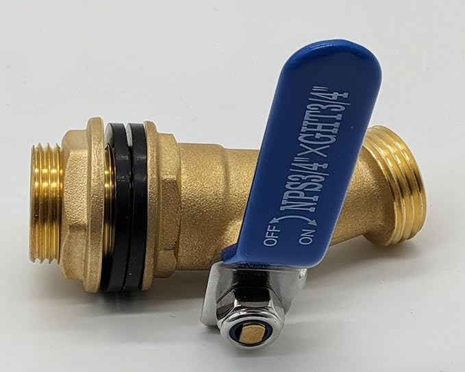 Brass Rain Barrel Spigot Valve, 3/4" NPT to 3/4" GHT Thread, Blue Handle Ball Valve for Garden Hose Connection