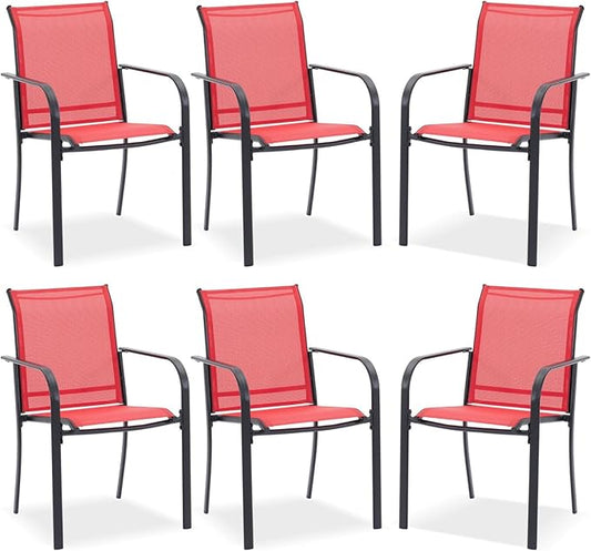 DIFY Patio Dining Chairs Set of 6, Stackable Outdoor Metal Chairs for Garden, Porch and Lawn, Red