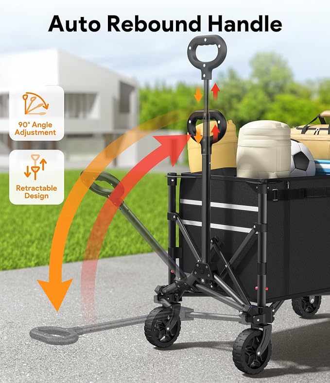 Raynesys 3 in 1 Collapsible Wagon Converts to Bench, 220lbs Foldable Wagon Cart with Wheels, 120L Shopping Cart for Groceries Folding Utility Wagon for Beach, Garden, Camping, Sport, Black