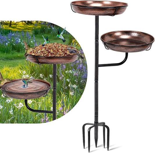 Metal Bird Bath for Outside, 41in Standing Bird Bath Feeder Bowl, Outdoor Freestanding Birdbaths Bowl, Double-Layer Bowl Bird Bath Stand for Garden Yard Patio Outdoor Decor, Upgraded 5-Pronged Base
