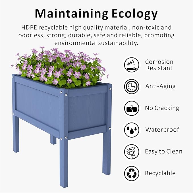Raised Garden Bed with Drainage Hole Waterproof Small HDPE Elevated Planter Box with Legs Stable and Durable to Plant Herb Vegetable Flower,Patio,Balcony Outdoors/Indoors Navy