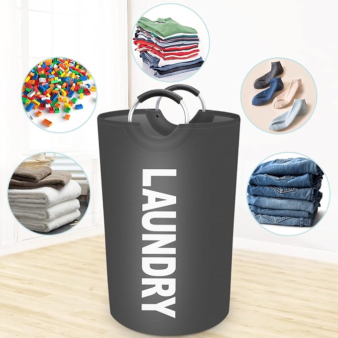 115L Large Laundry Basket, Dirty Clothes Waterproof Laundry Hamper, Grey | Collapsible Laundry Basket with Foam Protected Aluminum Handles for Laundry Dorm Family, Black Dirty Clothes Hamper