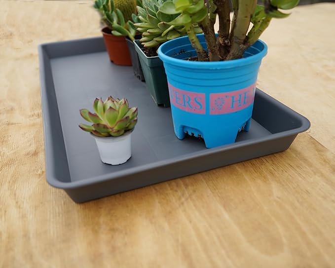 VUWEZ Rectangle Plant Tray, Plant Drip Tray, Plant Pot Saucers, Plant Germination Trays, Plant Saucers, 11'' x 9'' x 1.2'' (2 pack), Gray