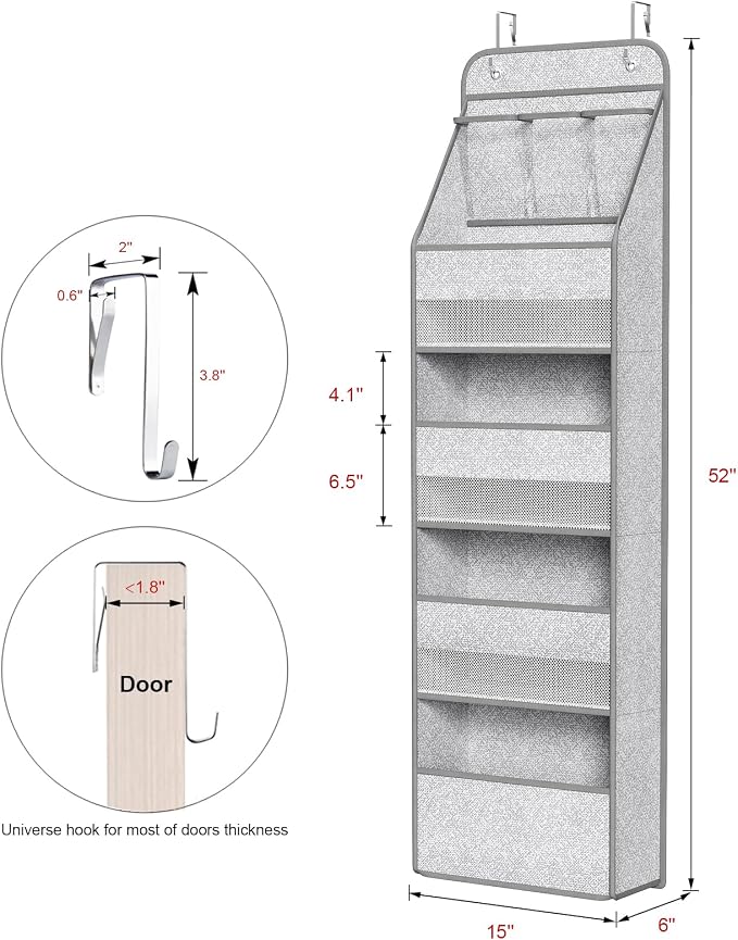 Univivi Over Door Hanging Organizer for Baby Nursery, Grey Pattern, 5-Shelf