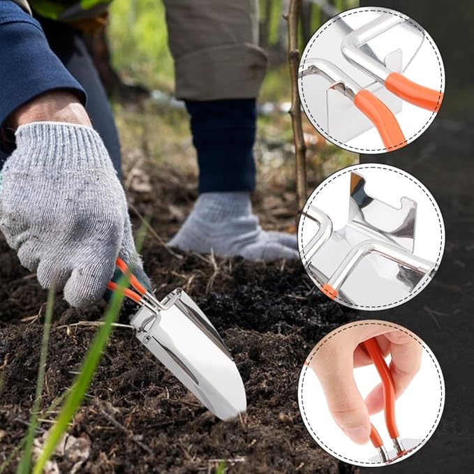 Folding Camping Shovel, Mini Lightweight Garden Shovel, Stainless Steel Hiking Trowel Entrenching Tool, Digging Shovel with Carrying Pouch, for Planting, Transplanting, Weeding, Digging Soil(8.8inch)