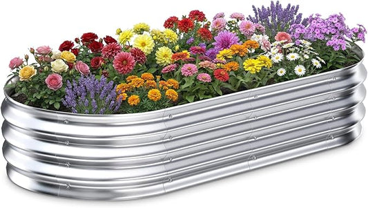 Galvanized Raised Garden Bed Outdoor, 5x2.5x1ft Metal Heavy Duty Planter Boxes for Gardening, Easy Assemble Small Oval Plant Container Kit for Vegetables, Flowers, Fruits, Silver, 1 Pack