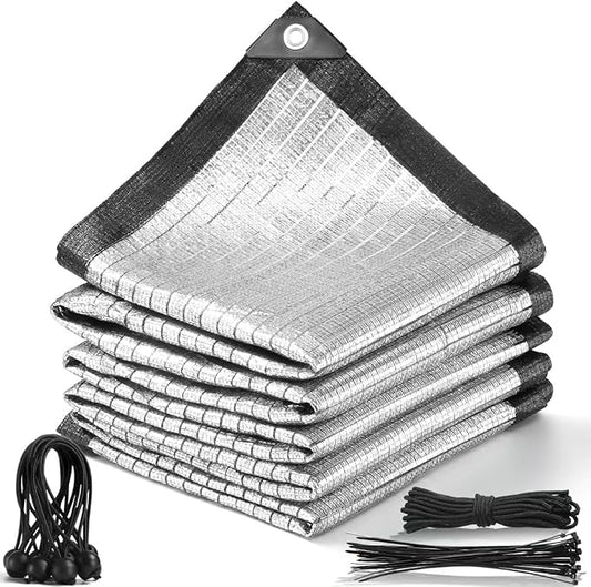 85% 8x8 FT Aluminet Shade Cloth with Grommets 6/8/10/12/20/ FT Aluminum Reflective Tarp Sun Heat Reflective Blocking Sun for Cars Garden Patio Kennel Outdoor Cover