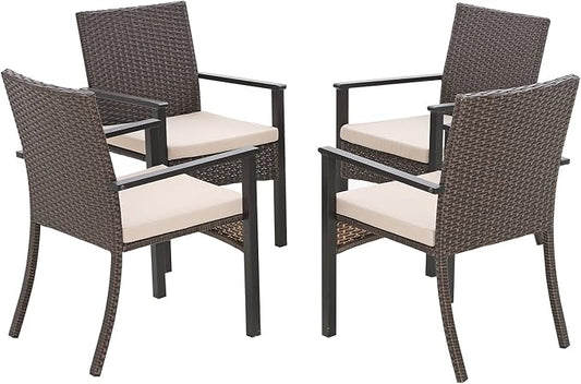 Sophia & William Patio Chairs Set of 4, 4 Pcs Lightweight Rattan Outdoor Dining Chairs, All-Weather Wicker Dining Chairs with Comfortable Seating