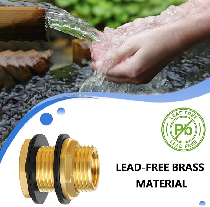 Ceaeso 1/2" NPT Female X 3/4" Male GHT(Garden Hose Threaded), Soild Brass Bulkhead Fitting With 2 Rubber Rings For Water Tower Tank Barrels Rain Barrels…