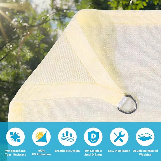 Amagenix Sun Shade Sail 10'X25' Curved Edge Outdoor Shade Canopy Cream Breathable 95% UV Block Shade Cloth for Patio Garden Backyard (We Make Custom Size)
